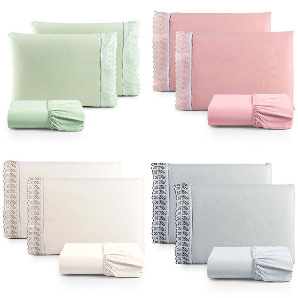 Kit Jogo De Cama Lençol Lese Queen 2 Peças Com 4 Un. Cores 2 - 100% Algodão