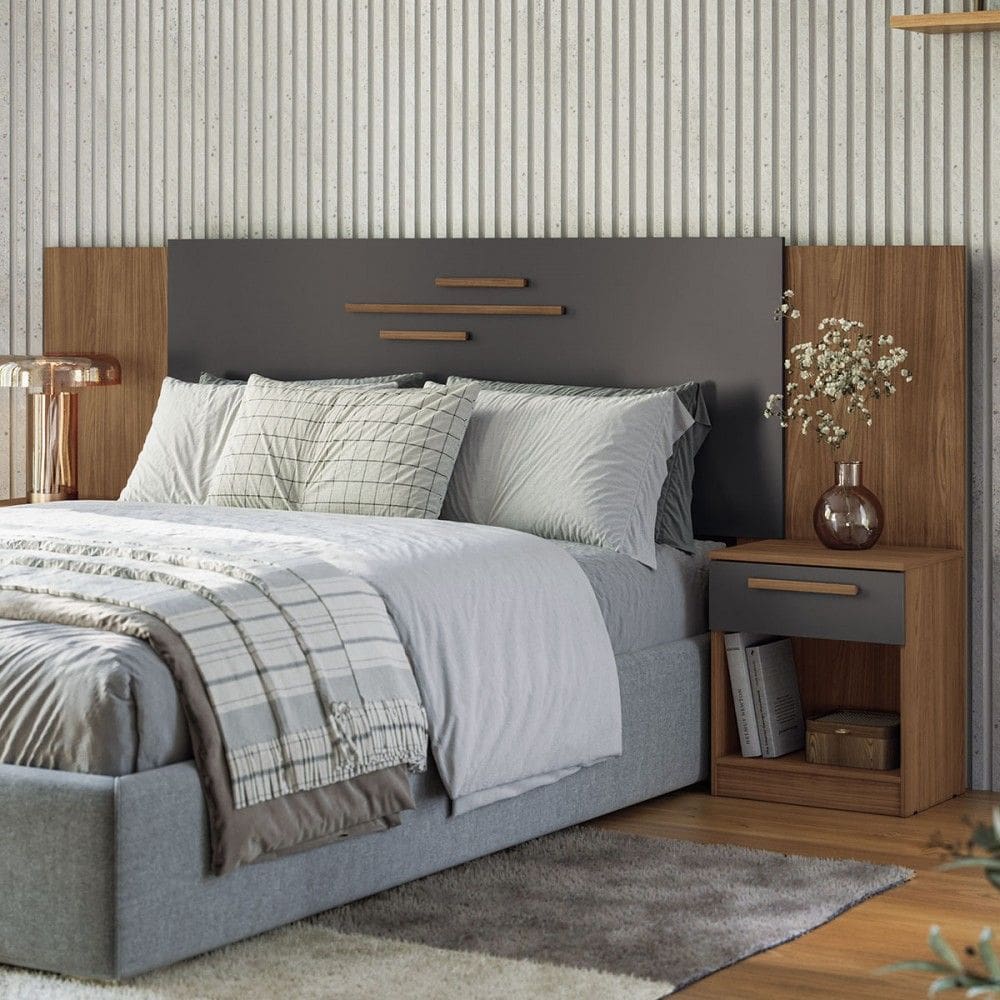 Cabeceira Casal Atlanta 2 Gavetas Jatoba/Grafite - Pnr Móveis