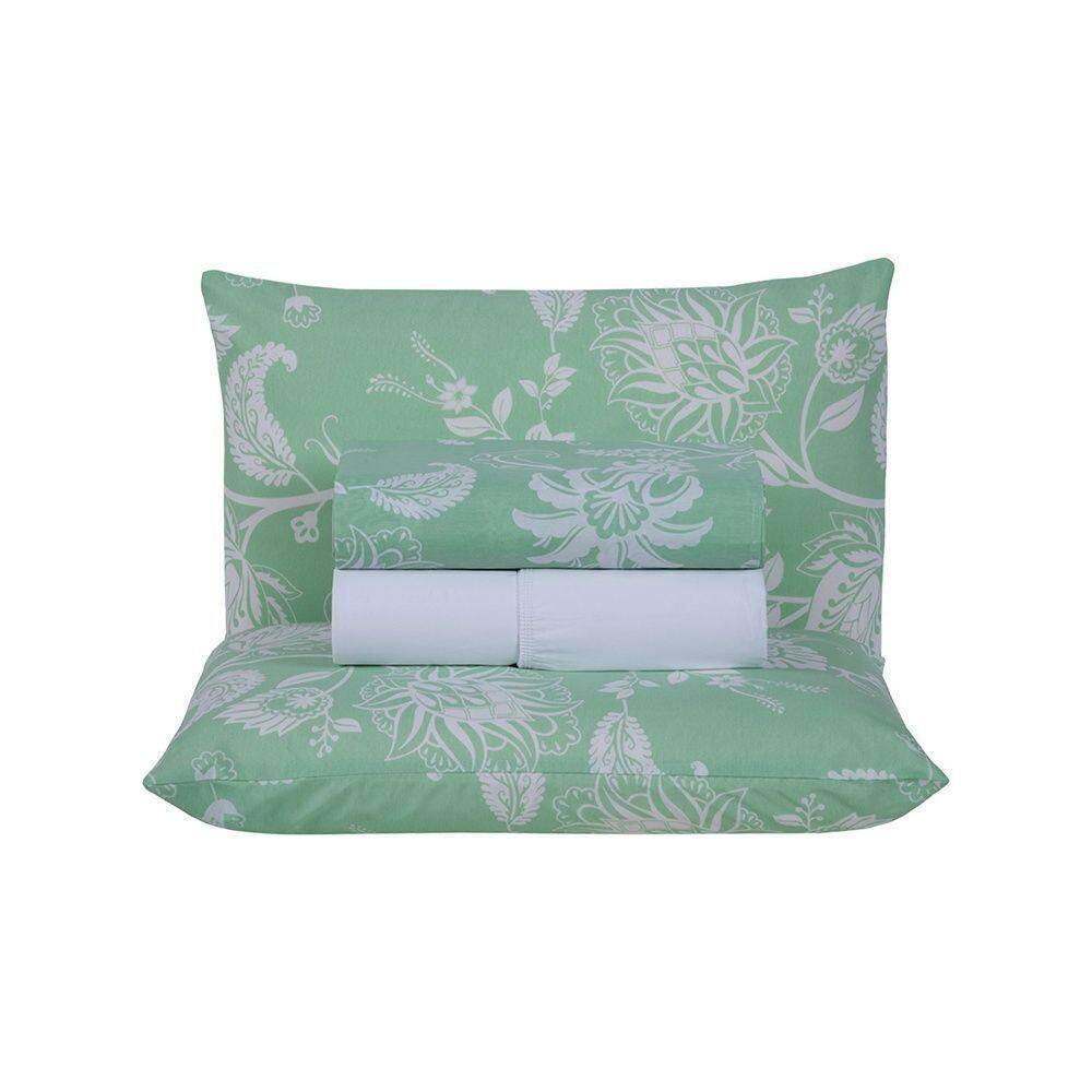 Jogo De Lençol 4 Peças Casal Percal 180 Fios Homme 60% Algodão 40% Poliéster - Jade Verde