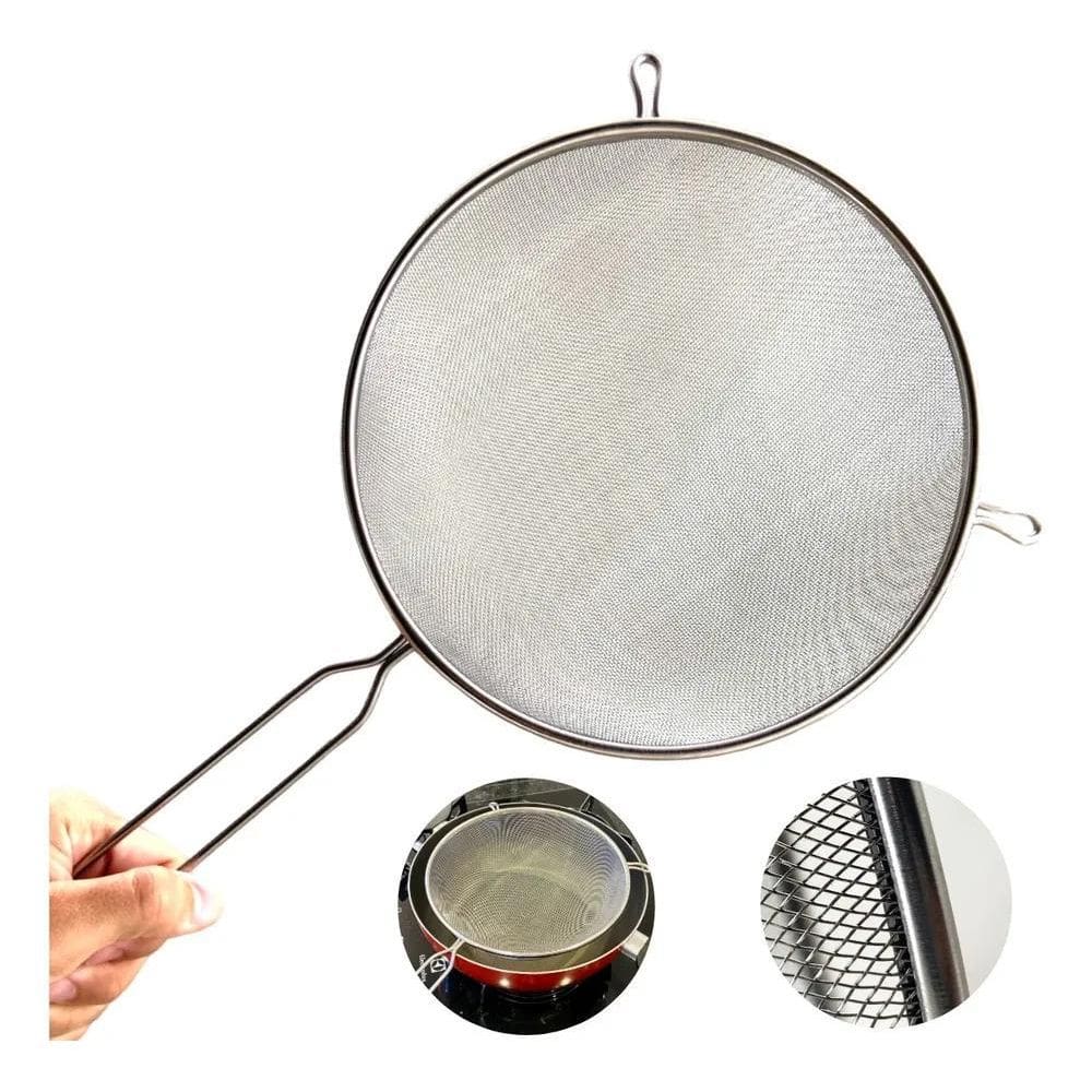 2X Peneira 24Cm Extra Grande Fina Inox De Cozinha Coar Escor