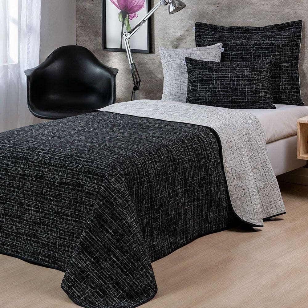 Kit Colcha 4 Peças Solteiro Jacquard Dual 60% Algodão 40% Poliéster - Preto
