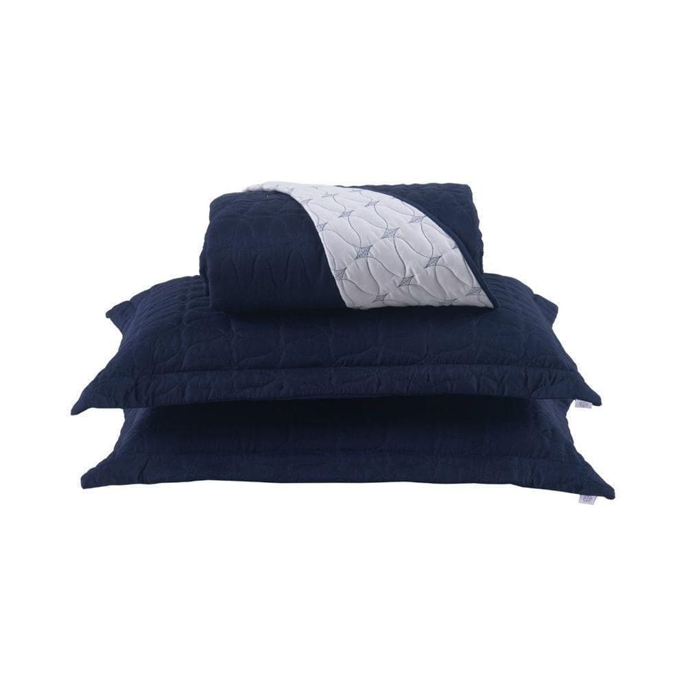 Cobre Leito 3 Peças Casal Percal 200 Fios Cristal 100% Poliéster - Azul Marinho