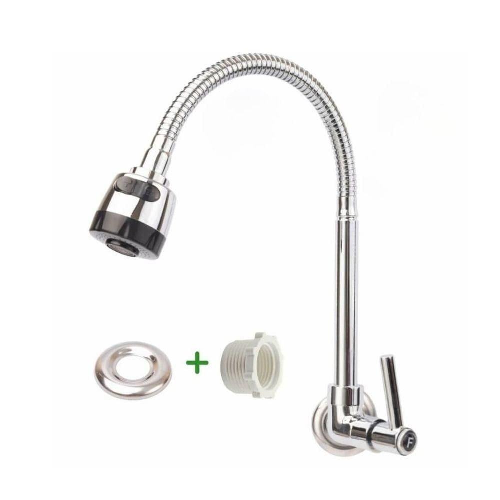 Torneira Gourmet Flexível De Parede Com Ducha Cromado Inox Rotação De 360° Cozinha Lavanderia