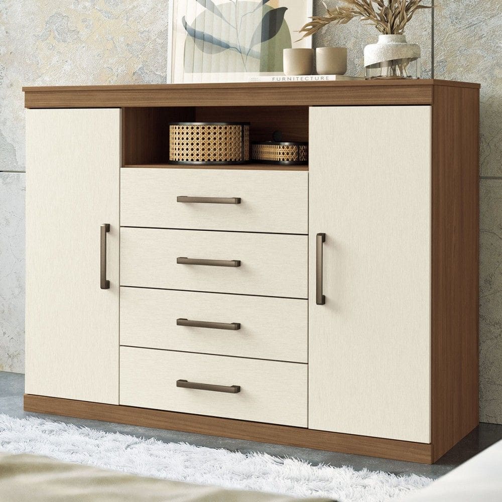 Cômoda Lincon 2 Portas 4 Gavetas Jatoba/Areia - Pnr Móveis