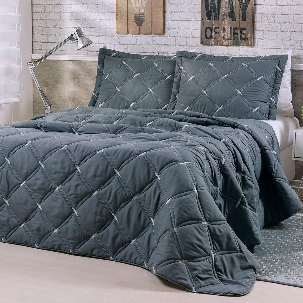 Kit Cobre Leito Unique Casal 3 Peças Hipercal 200 Fios 100% Poliéster - Grafite