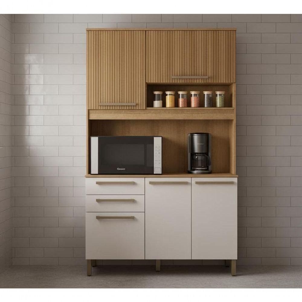 Armário De Cozinha Ripado Completo Kit Compacto Com Balcão - Mel Ripado/arenas