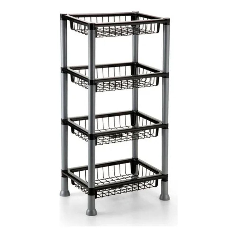 10X Cesto Organizador Fruteira 4 Andares Preta Cinza Empilh