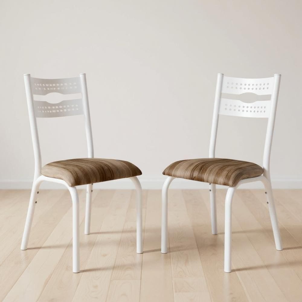 Kit 2 Cadeiras De Aço Com Assento Estofado Luna - Branco E Capuccino