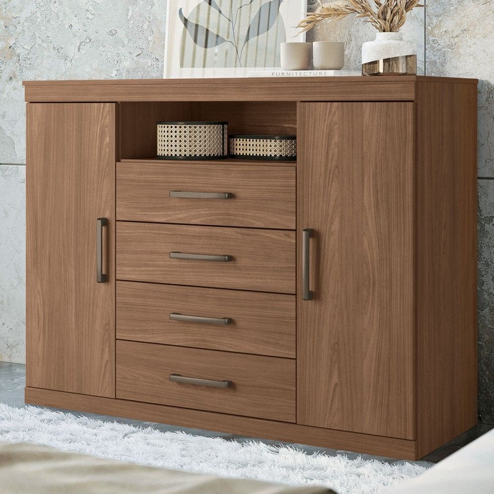 Cômoda Lincon 2 Portas 4 Gavetas Jatoba - Pnr Móveis