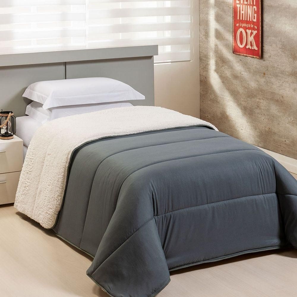 Coberdrom 1 Peça Solteiro Percal 200 Fios Com Sherpa Flupy 100% Poliéster -