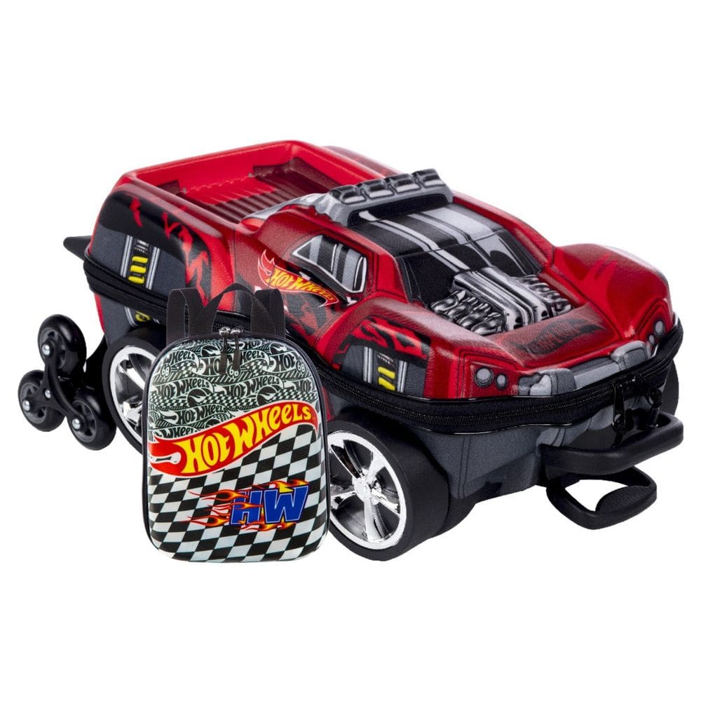 Mochila Roda Tripla 3D Hotwheels Dawgzilla e Lancheira