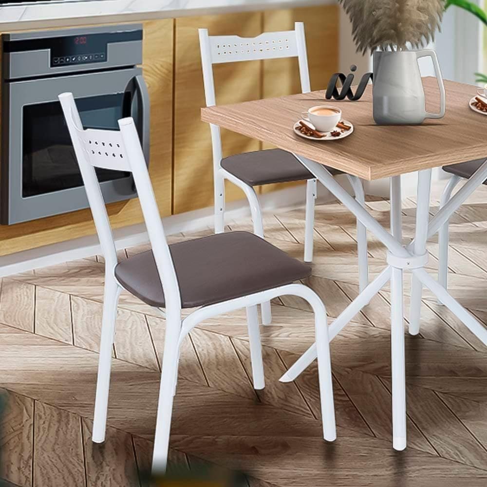 Kit 2 Cadeiras Aço Branco Com Assento Marrom Ana