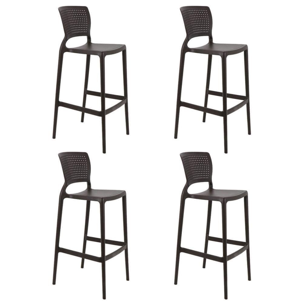 Kit 4 Cadeiras Tramontina Safira Alta Bar Em Polipropileno E Fibra De Vidro Marrom 92138109