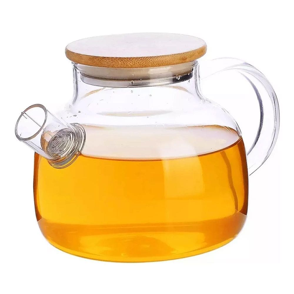 Chaleira De Vidro Tampa De Bambu 1L Resistente A Calor Bule