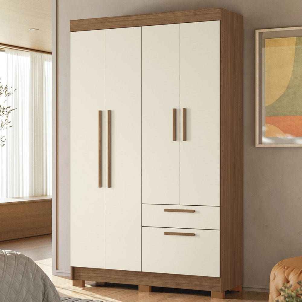 Guarda-Roupa Solteiro Sonora 4 Portas 2 Gavetas Jatoba/Areia - Pnr Móveis