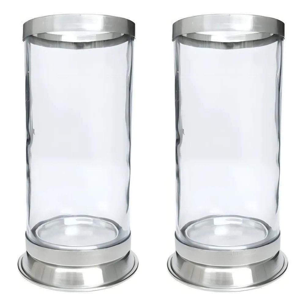 2X Kit 2 Copos Suporte Vela 7 Dias Vidro Aluminio Anti Chama