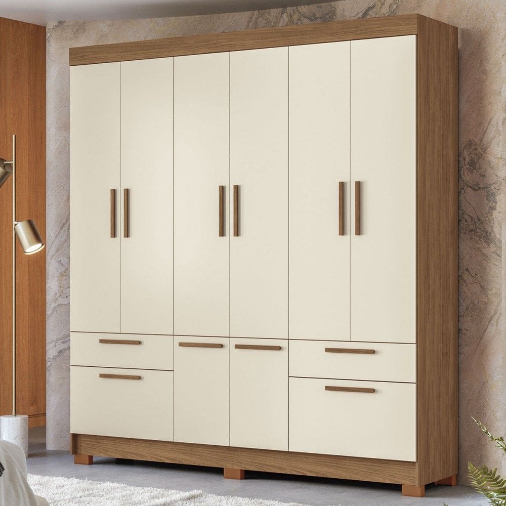 Guarda-Roupa Casal Leoni 8 Portas 4 Gavetas Jatoba/Areia - Pnr Móveis