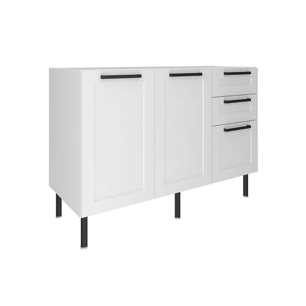 Gabinete De Cozinha Modulado Cz-3300 S- Tampo C- 2 Portas E 3 Gavetas 120cm Branco - Tecno Mobili