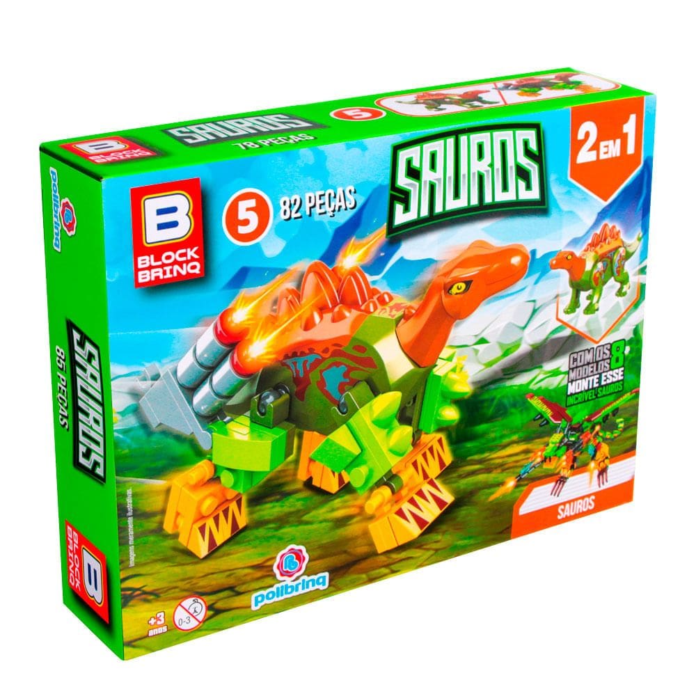 Sauros Block Brinq 2 em 1 Polibrinq 3+ Anos com 85 Peças