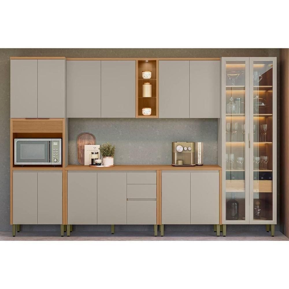 Kit Cozinha Completa 6 Peças Allure (2aéreos+2balcões+1cristaleira+1paneleiro) Cp16 Jequitiba-gris Fosco - Linea Brasil