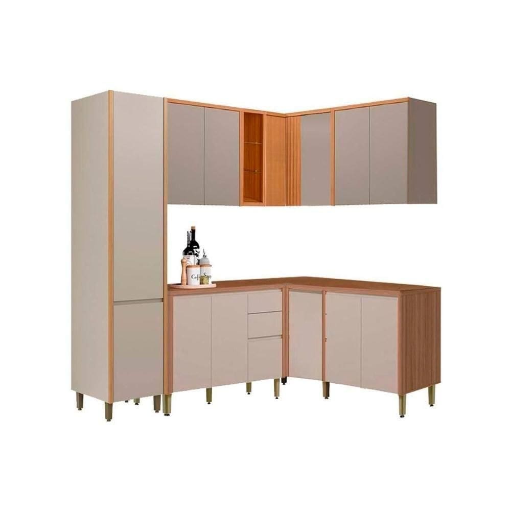 Kit De Cozinha Completa 7 Peças Allure (3aéreos+3balcões+1paneleiro) Cp32 Jequitiba-gris Fosco - Linea Brasil