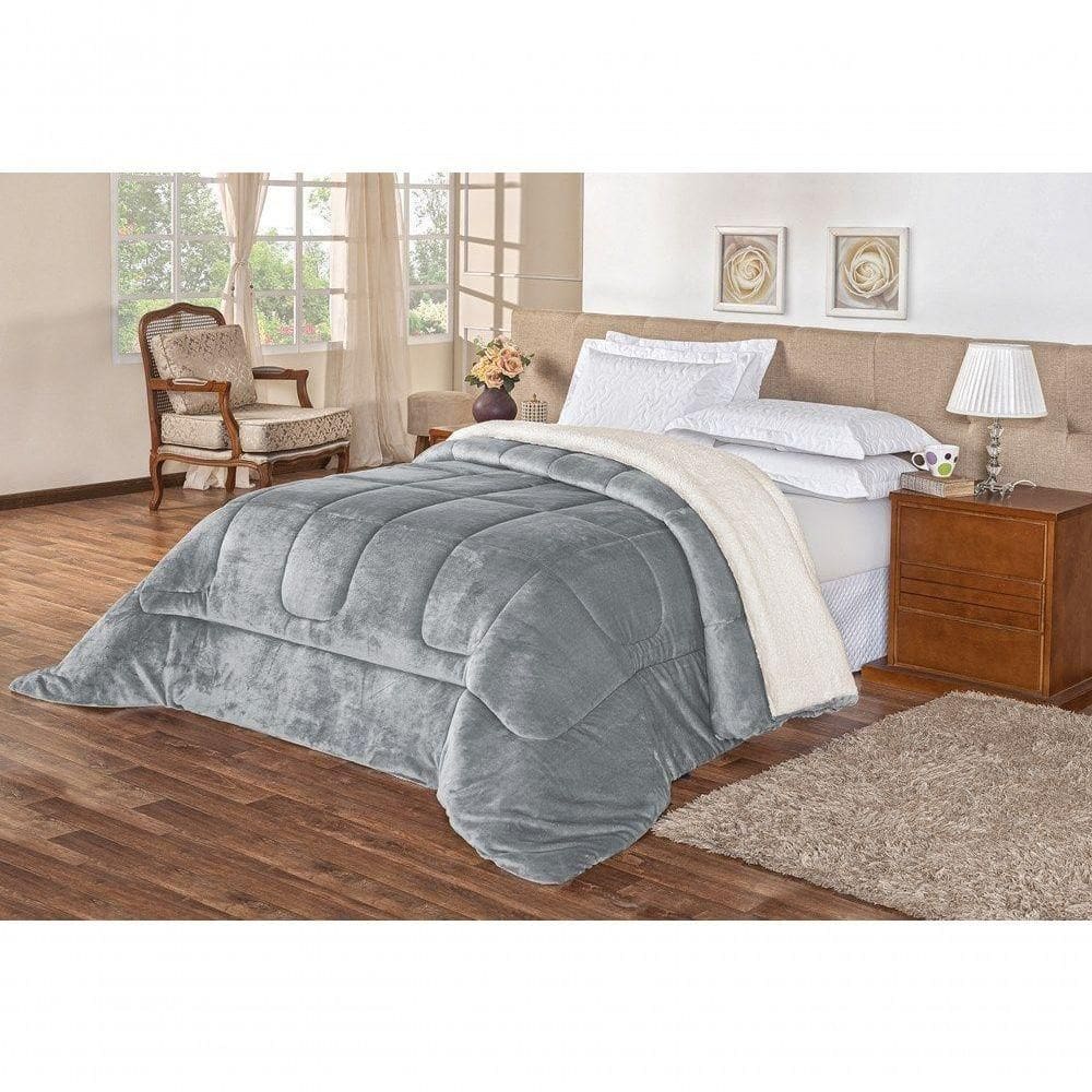 Coberdrom Pele De Carneiro Sherpa Everest Solteiro 01 Peça - Cinza