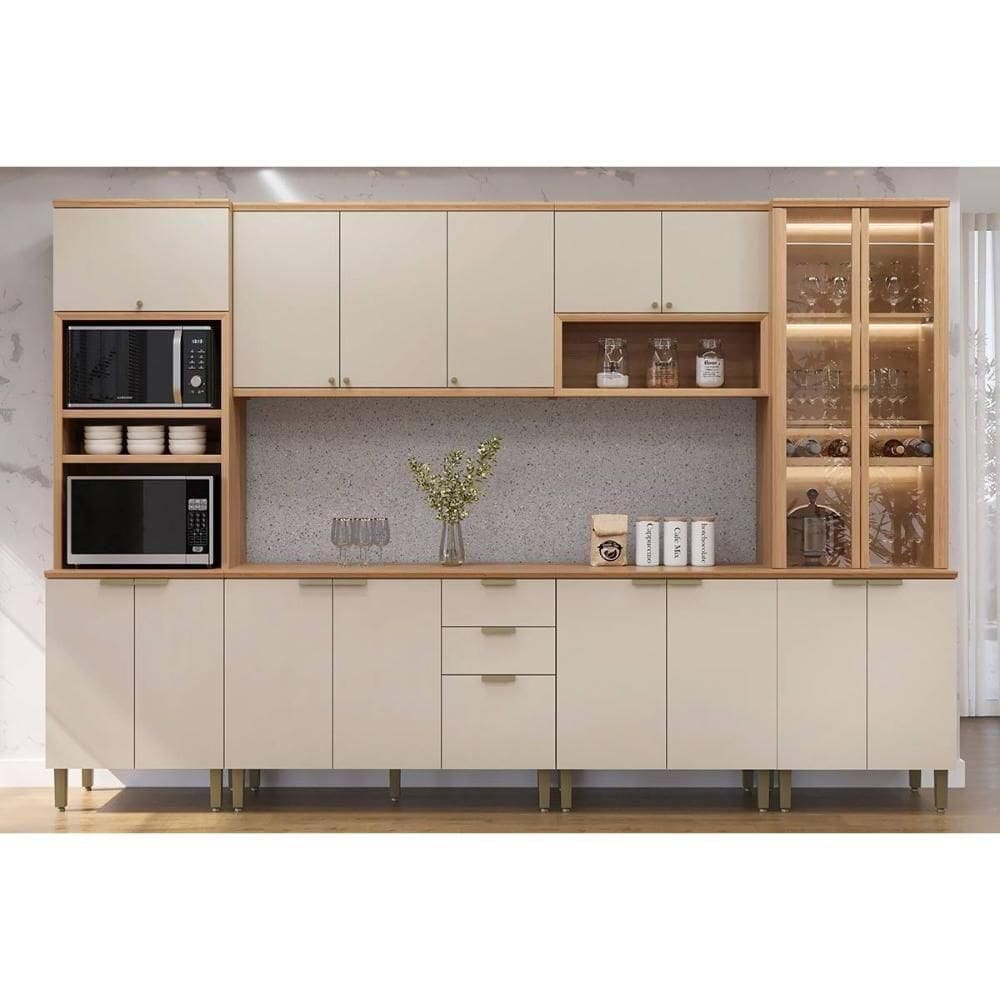 Kit Cozinha Completa 6 Peças Selene (2aéreos+2balcões+2paneleiros) Cp01 Jequitiba-off White Fosco - Linea Brasil