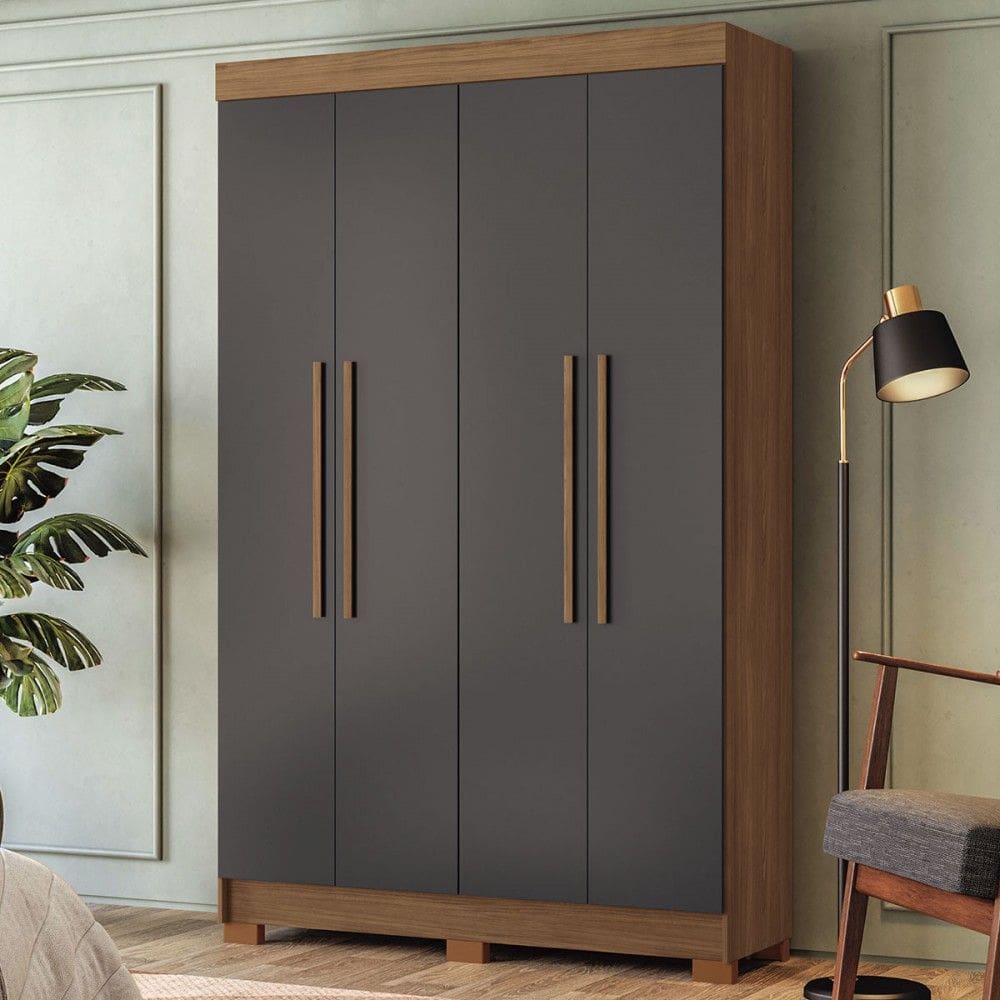 Guarda-Roupa Solteiro Iporá 4 Portas 2 Gavetas Jatoba/Grafite - Pnr Móveis