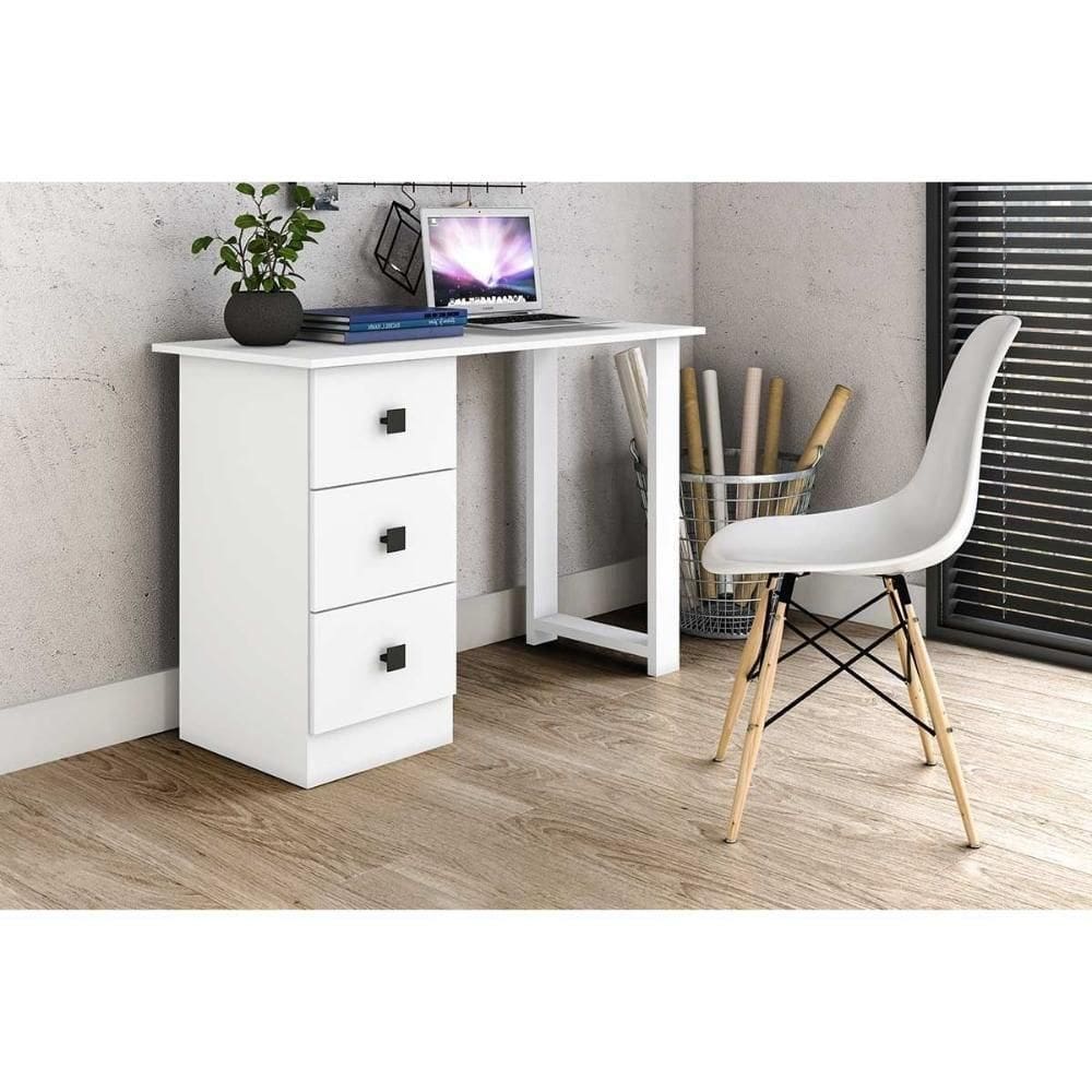 Mesa Computador Msm 436 C- 3 Gavetas Branco - Movelbento