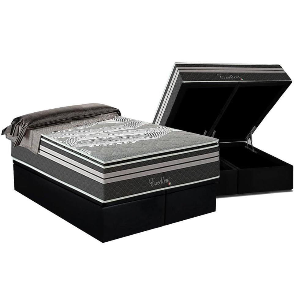 Cama Box Baú King: Colchão Molas Ensacadas Paropas Excellent Grafite + Base Crc Suede Black (193x203)