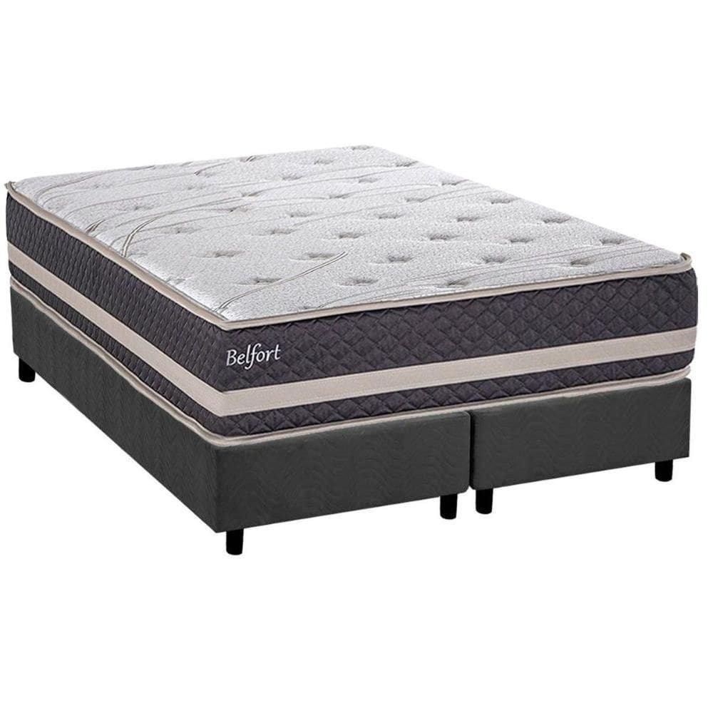 Cama Box King: Colchão Ortopédico Herval Ag65 Belfort + Base Crc Suede Gray (193x203)