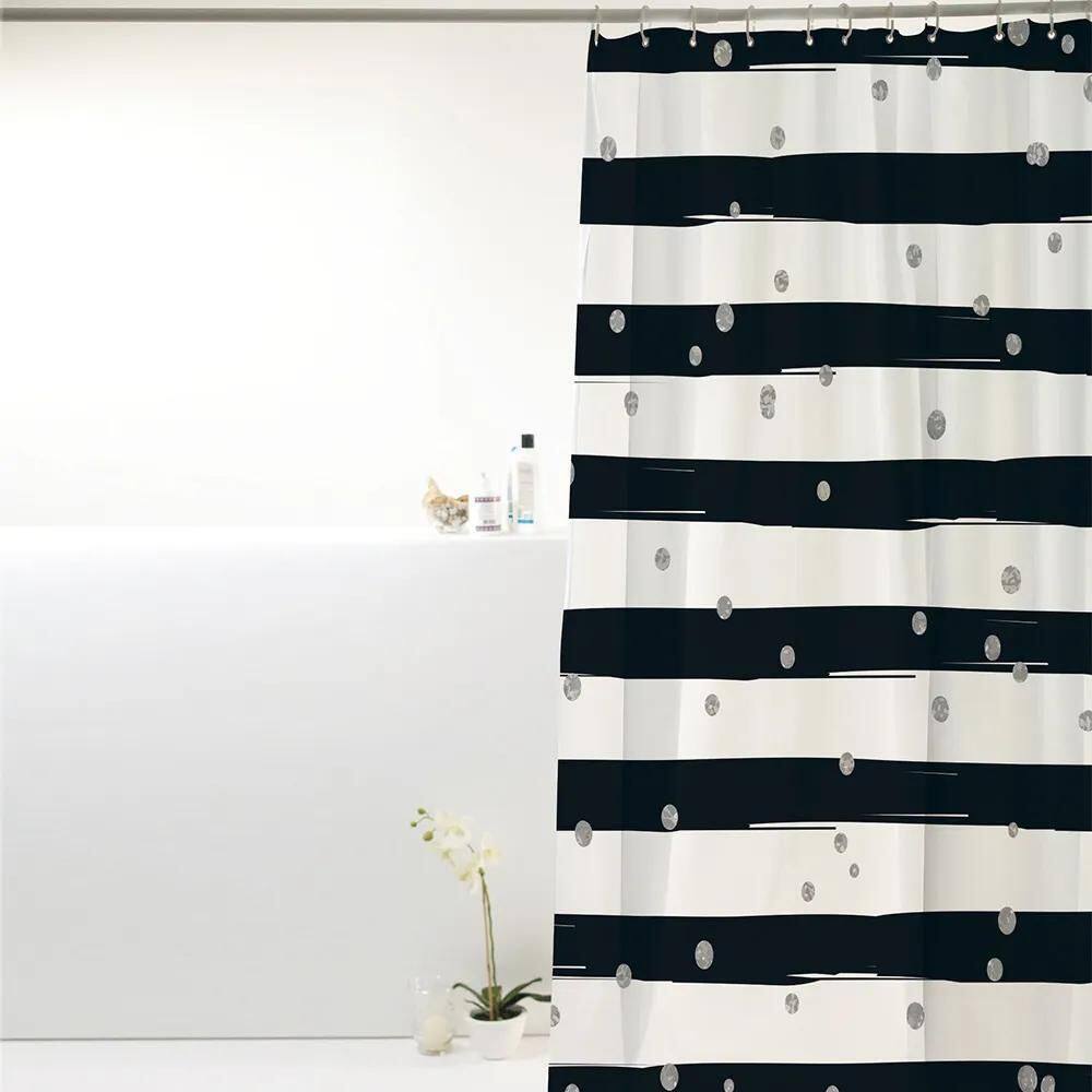 2X Cortina Box Para Banheiro Pvc Listras Pretas 198X180Cm -