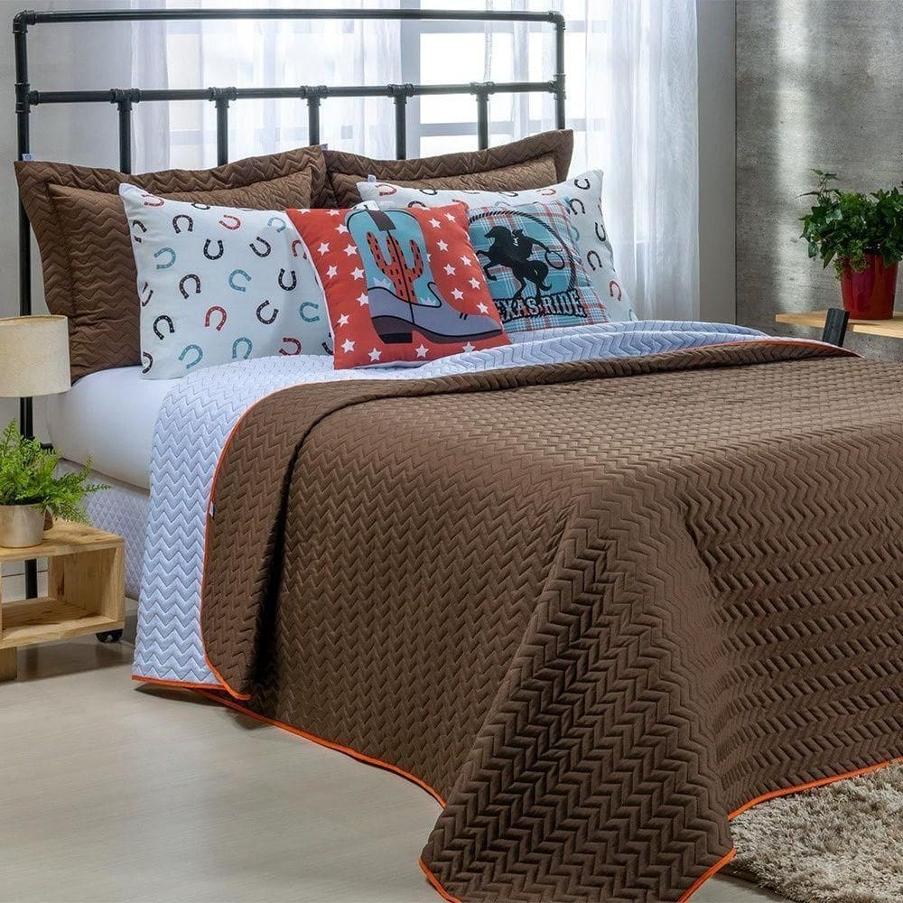 Kit Cobre Leito 7 Peças Queen Colorful To Decorando 100% Poliéster - Texas Marrom