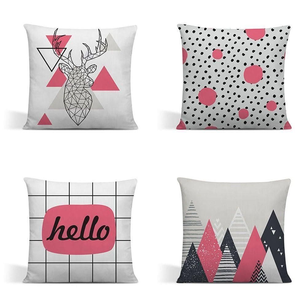 Kit 4 Capas Para Almofadas Decorativas Juma Oxford 100% Poliéster - Hello Rosa