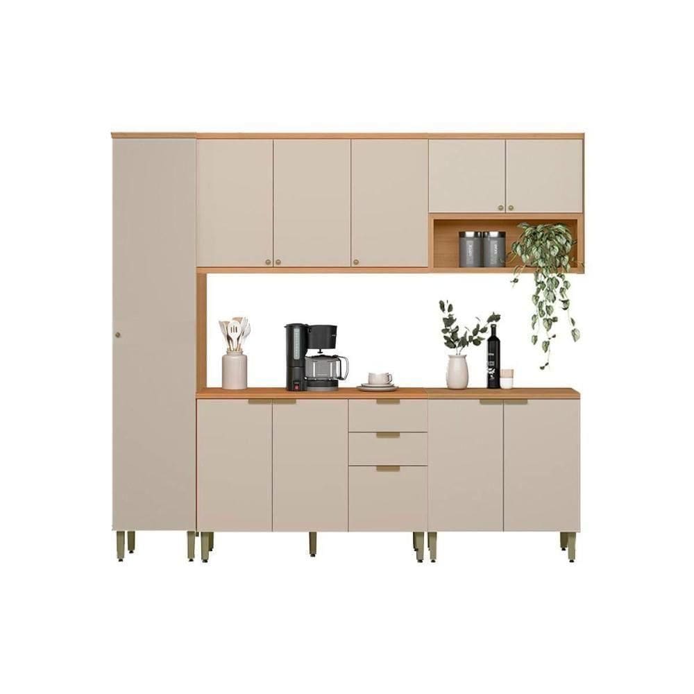 Kit De Cozinha Completa 5 Peças Selene (2balcões+2aéreos+1paneleiro) Cp24 Jequitiba-off White Fosco - Linea Brasil