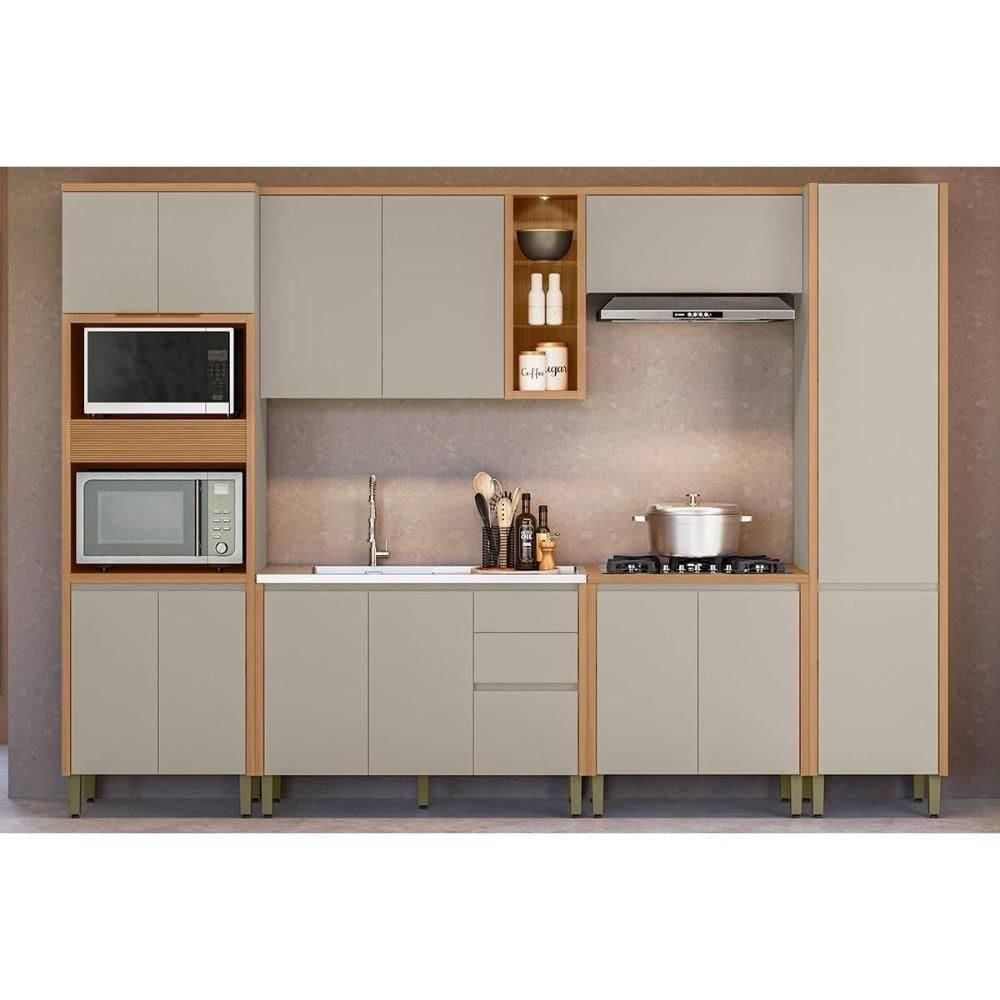 Cozinha Completa Allure 6 Peças (2aéreos+2balcões+1paneleiro+1torrequente) Cp18 Jequitiba-gris Fosco - Linea Brasil