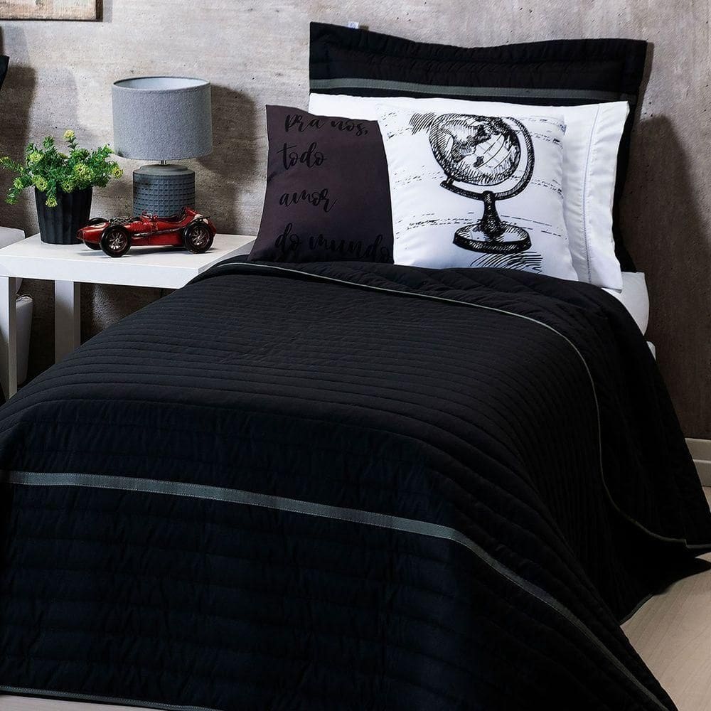 Kit Cobre Leito 4 Peças Solteiro Inove 100% Poliéster - World Preto/grafite