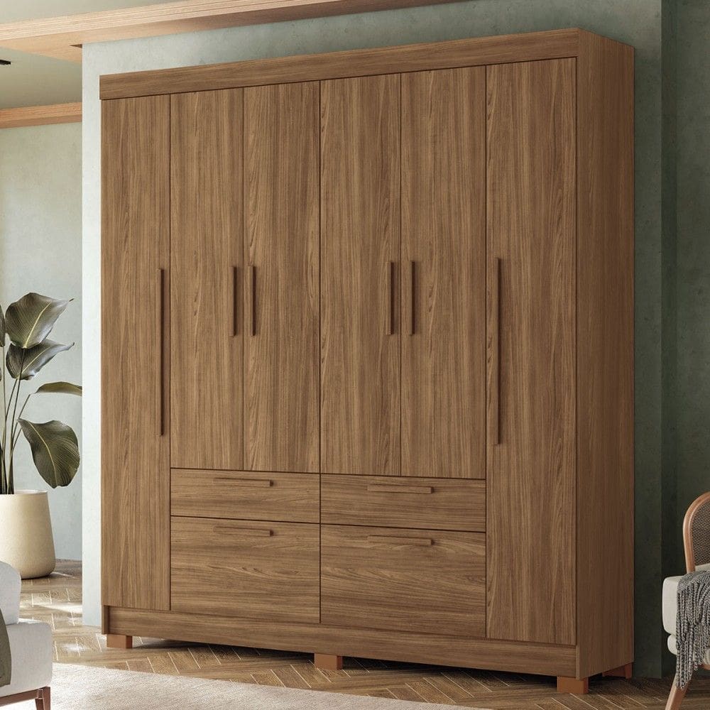 Guarda-Roupa Casal Pérola 6 Portas 4 Gavetas Jatoba - Pnr Móveis