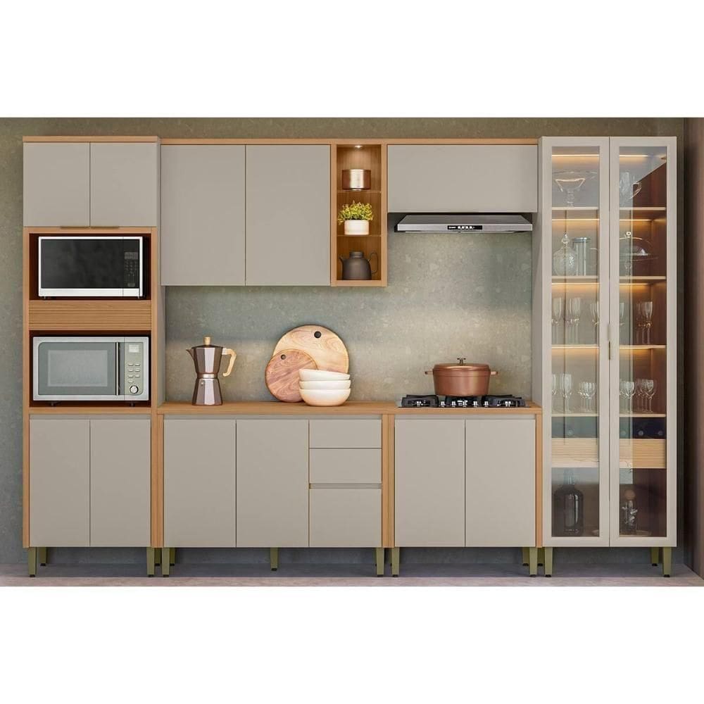 Cozinha Completa Allure 6 Peças (2aéreos+2balcões+1cristaleira+1torrequente) Cp20 Jequitiba-gris Fosco - Linea Brasil