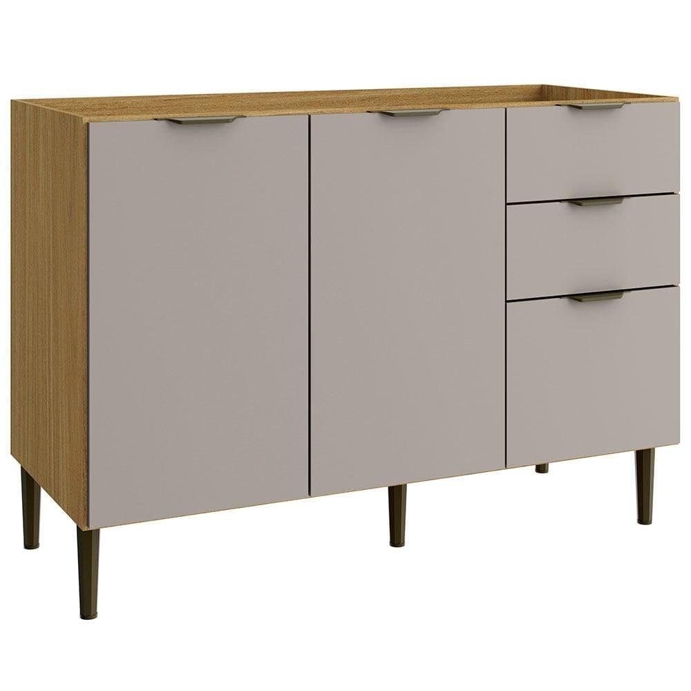 Balcão de Cozinha 3 Portas Casamia Ibiza MDF, Freijó e Cinza 120 cm