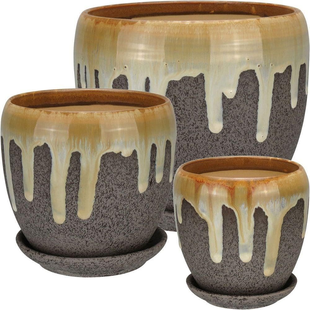 Jogo 3 Cachepô Vaso Planta Decorativo Home&co Cerâmica Cinza
