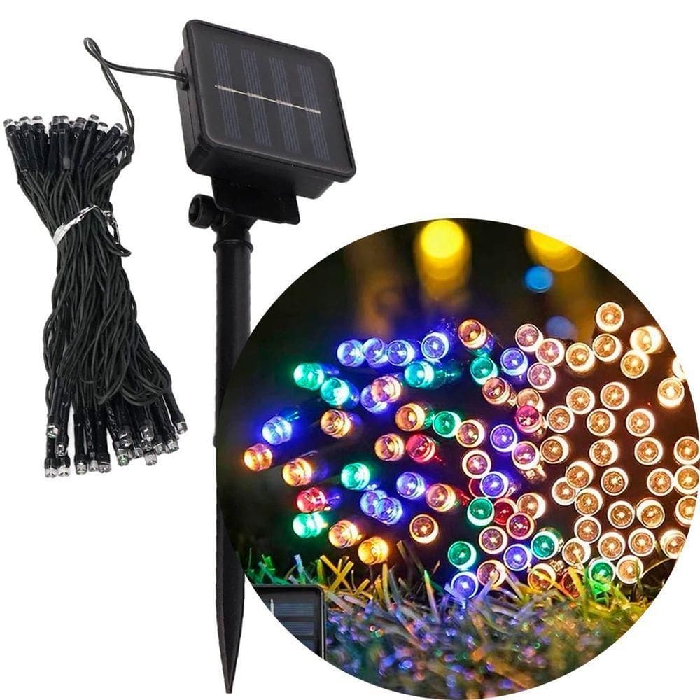 Pisca Cordão Solar Externo De 100 Lâmpadas Leds Colorido 10m