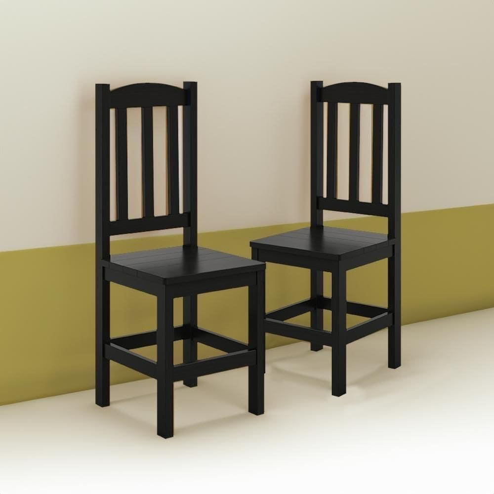 Kit 2 Cadeiras Em Madeira Maciça Diamante Preto Sem Estofado