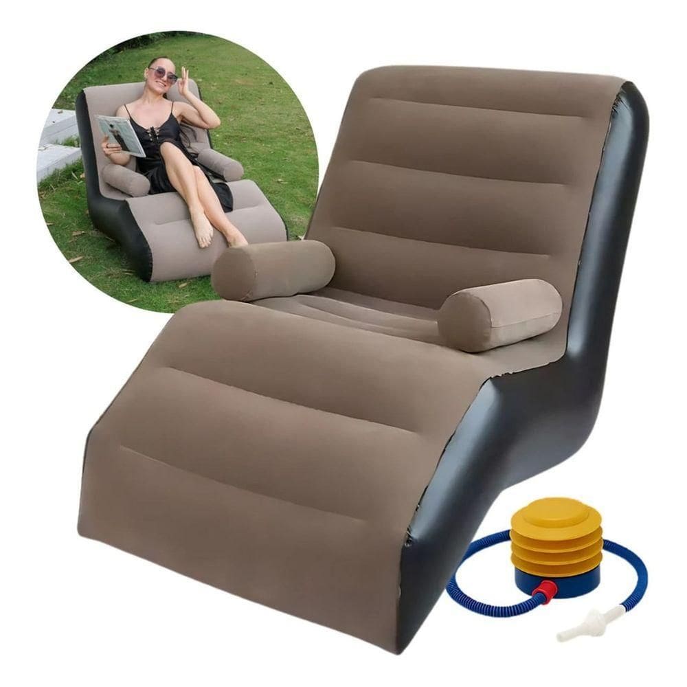 Espreguiçadeira Poltrona Inflável Portátil Com Bomba Inclusa Suporta Até 100kg