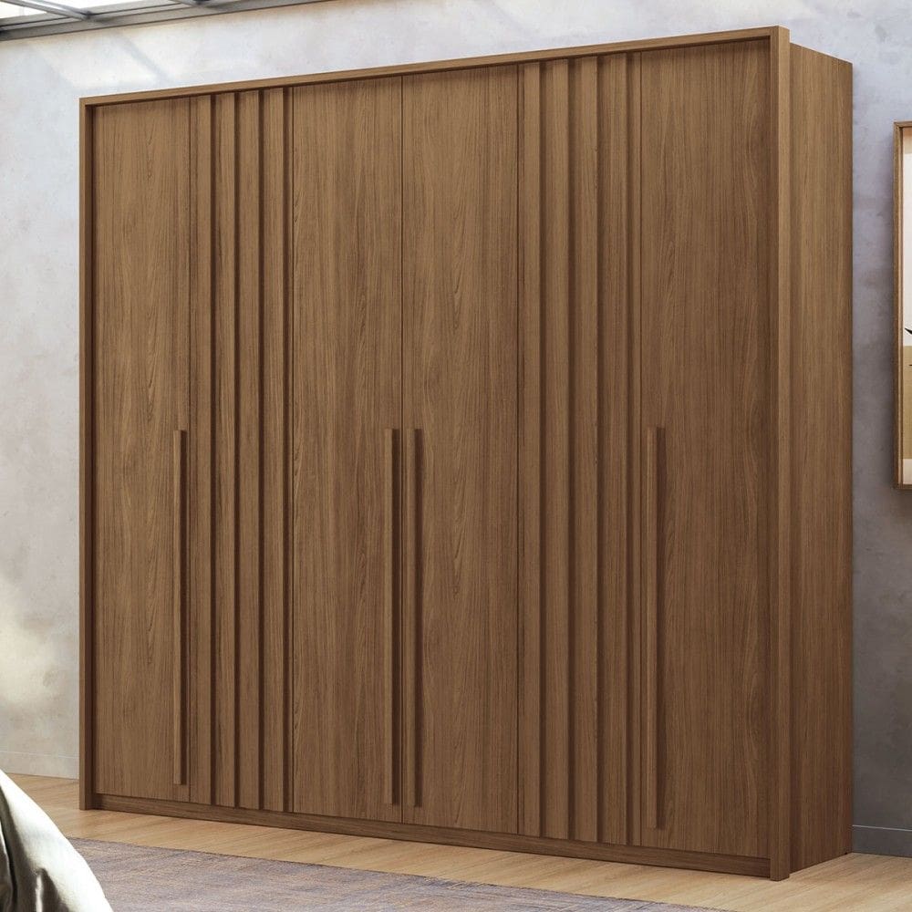 Guarda-Roupa Casal Mabel 6 Portas 4 Gavetas Ripado Jatoba - Pnr Móveis