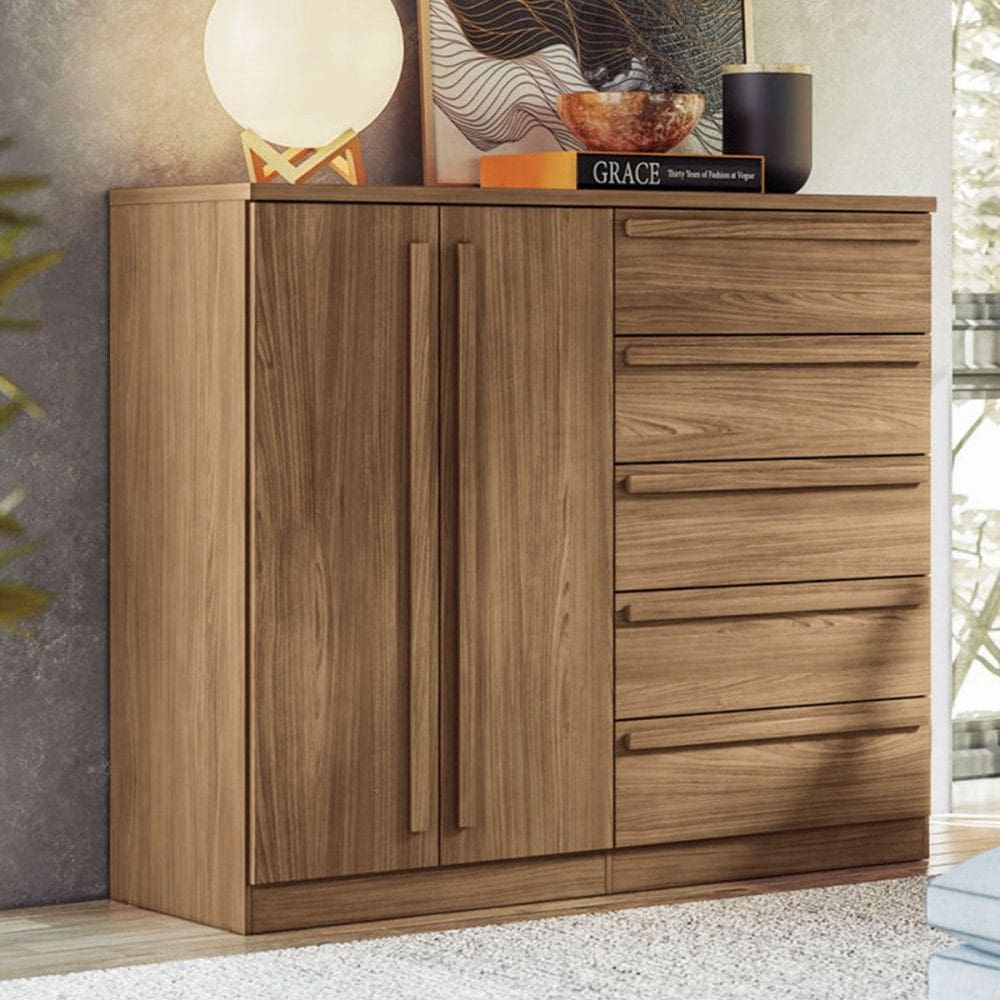 Cômoda Chicago Gold 2 Portas 5 Gavetas Jatoba - Pnr Móveis