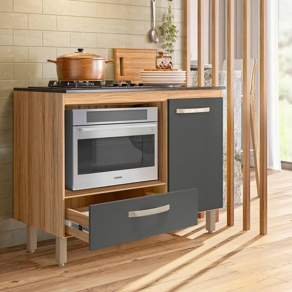 Balcão Para Cooktop 4 E 5 Bocas Cozinha 1 Porta 1 Gaveta Freijo-chumbo