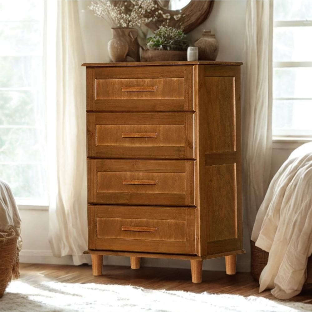 Cômoda Rústica Madeira Maciça 4 Gavetas Chicago Marrom Castanho Castanho