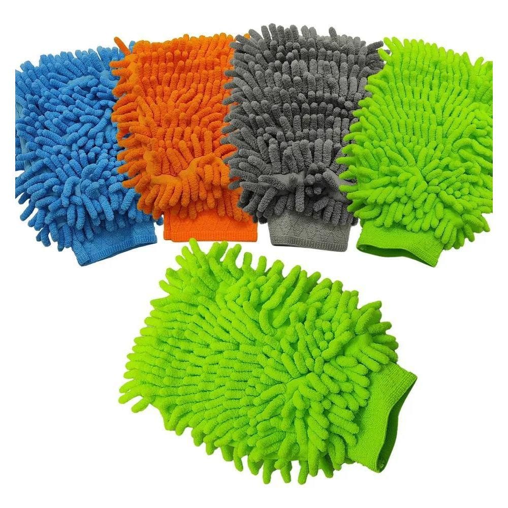 Kit 05 Luvas Para Lavar Carro Limpeza Doméstica Microfibra