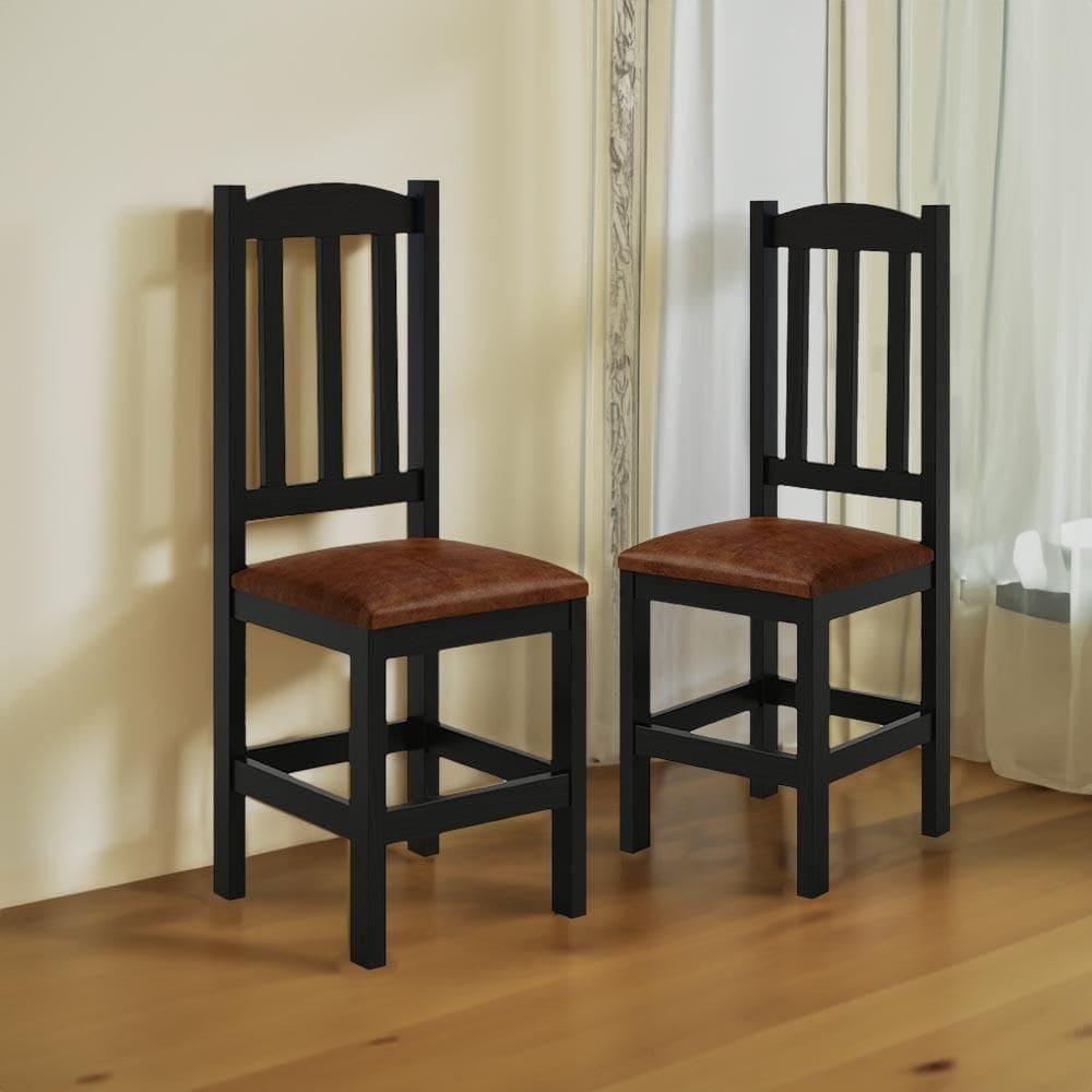 Kit 2 Cadeiras Em Madeira Maciça Diamante Preto Com Estofado Marrom Preto